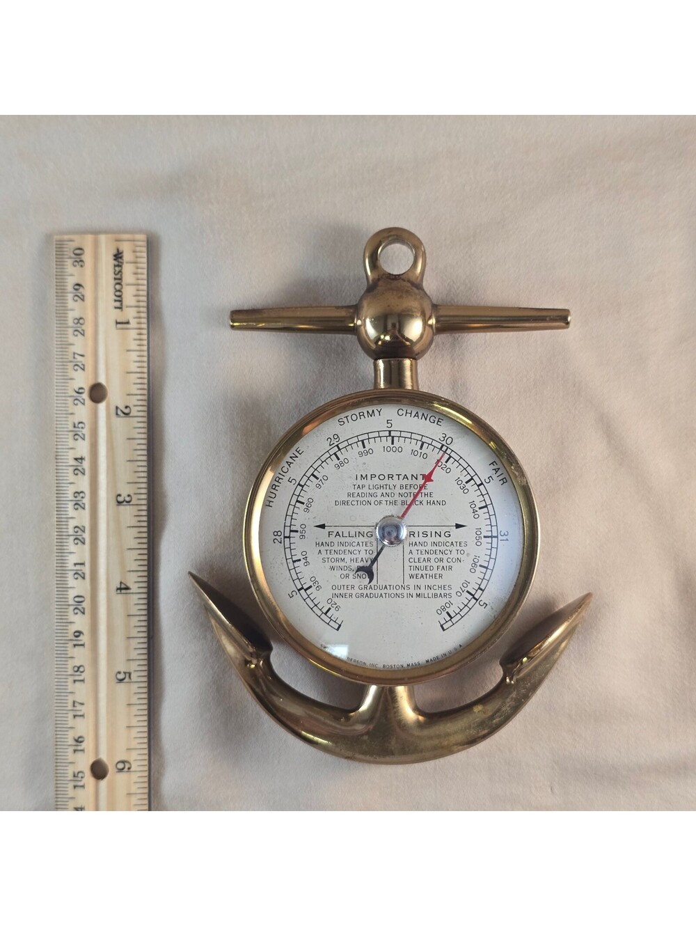 Vintage Brass Nautical Anchor Barometer Weather Indicator Marine Instrument USA - Picture 5 of 6